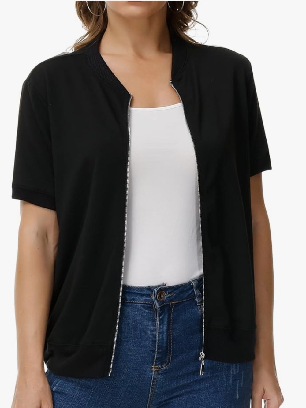Black Short Sleeve Zip-Up Jacket